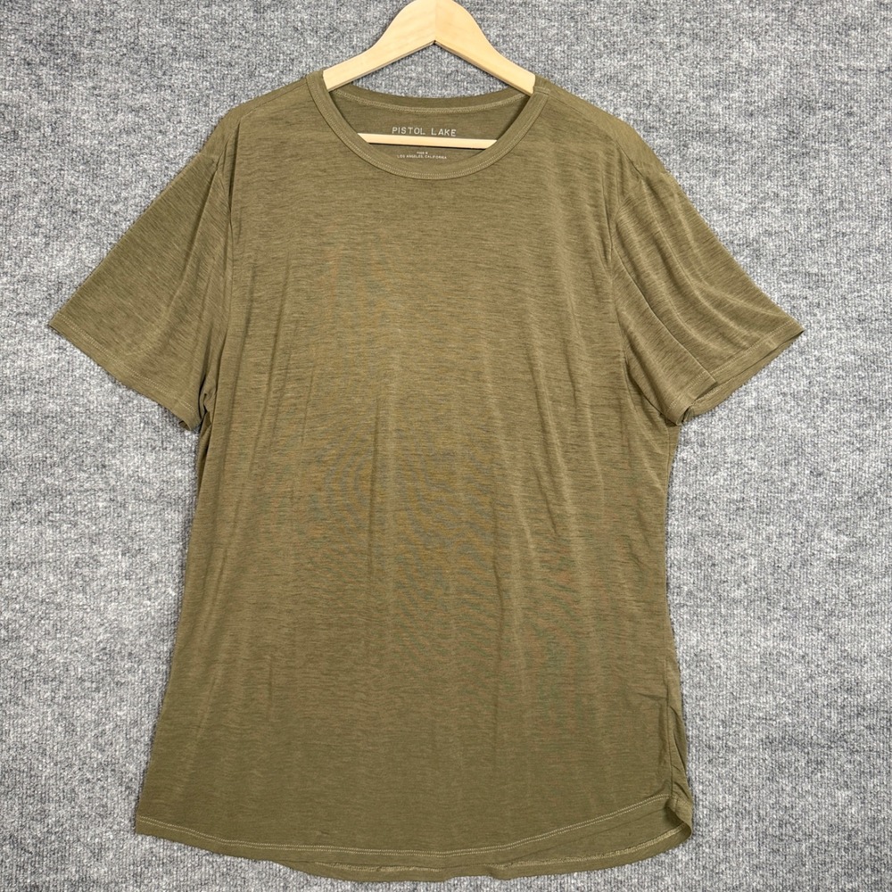 Pistol Lake Mens Size Large Crew Neck Tee Olive Green Soft Lightweight Pullover